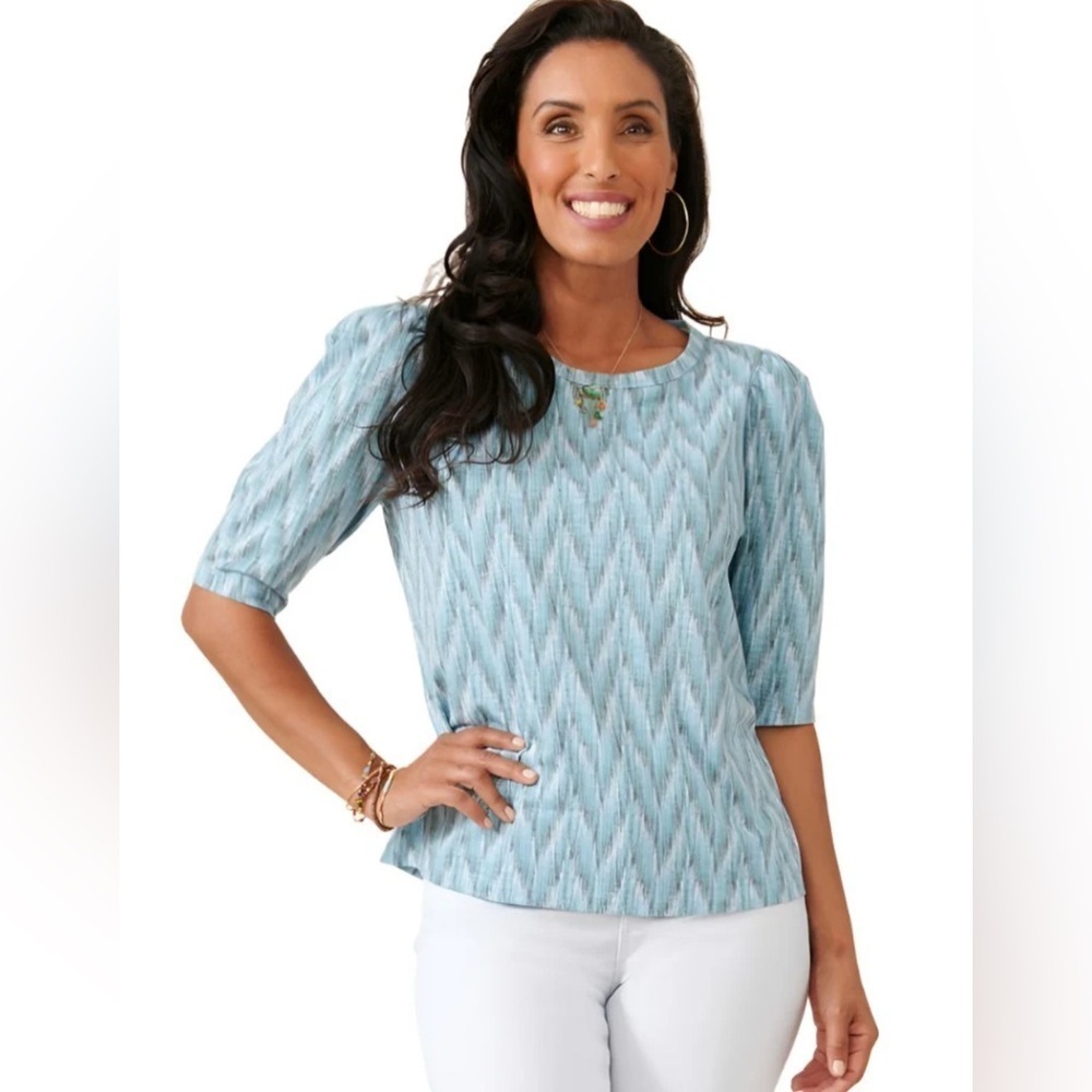 DEMOCRACY WOMENS ELBOW PUFF SLEEVE SCOOP NECK KNIT TOP Size PL.